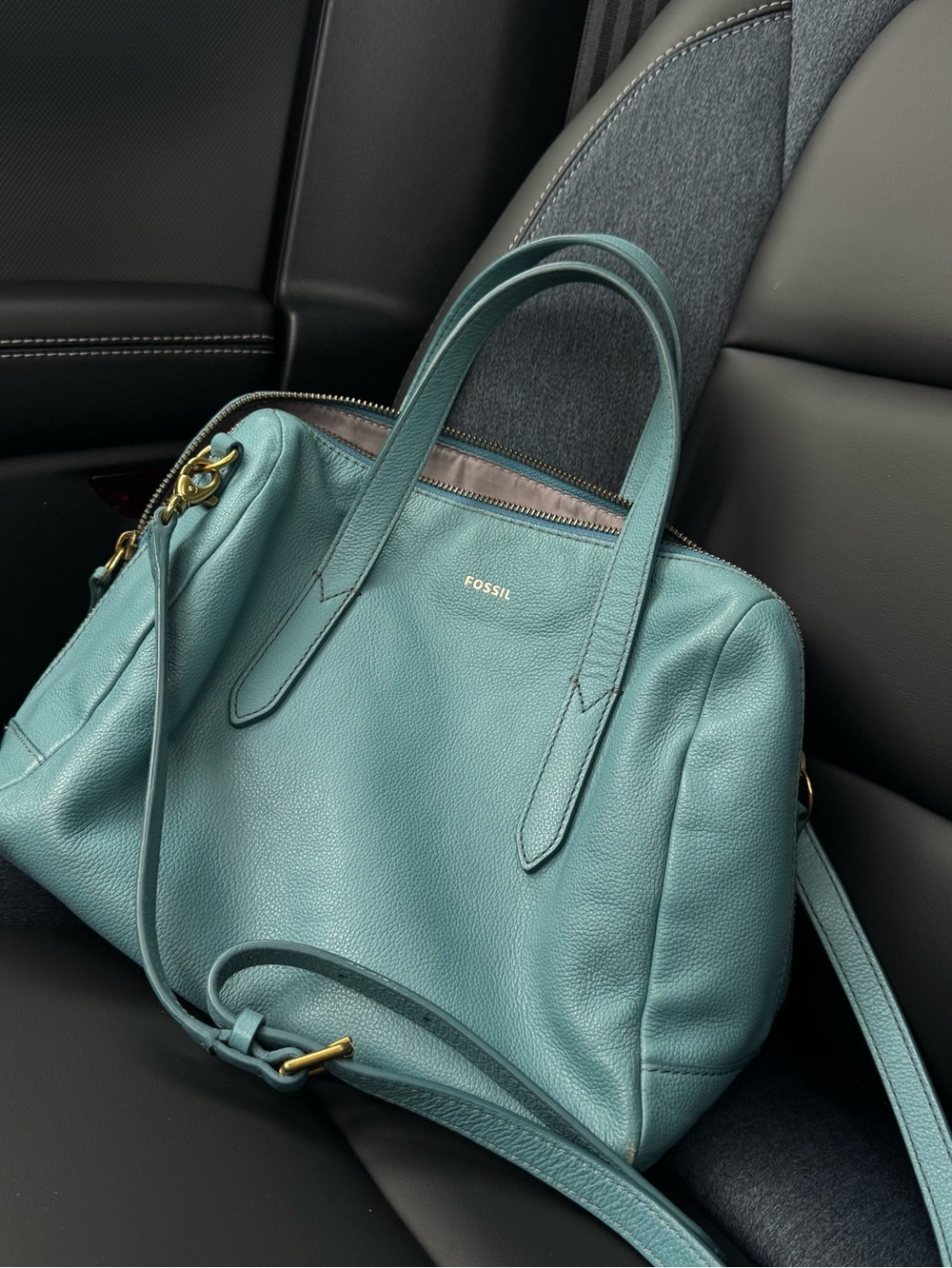 Teal Fossil Top Handle w Strap Bag